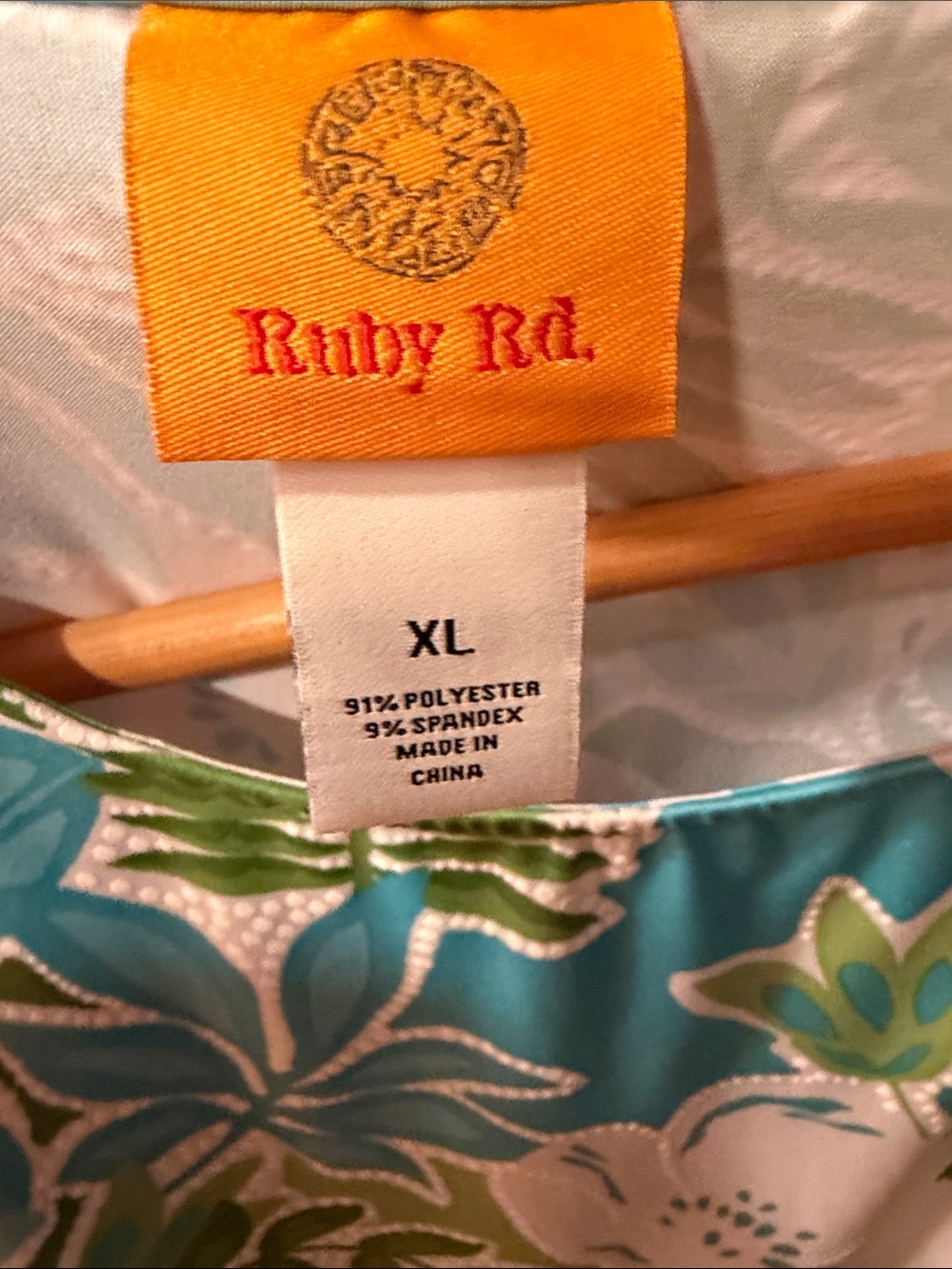 Ruby Rd. Tropical Floral Tunic in Blue Green & White Top XL - Picture 3 of 8